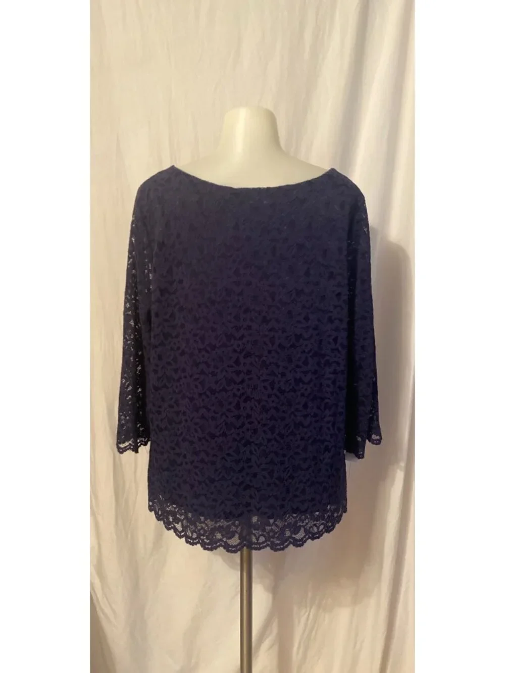 Charter Club Navy Blue Lace 3/4 Sleeve Blouse